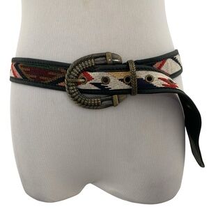 Free people Aztec Southwestern Lamb Leather Woven Belt Size S/M Brass Buckle